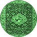 Round Persian Emerald Green Traditional Rug, tr2619emgrn