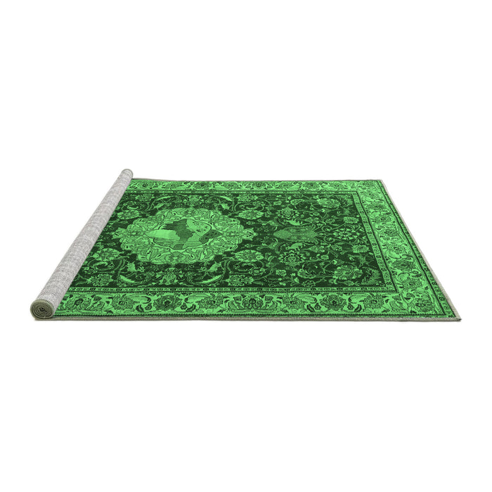 Sideview of Machine Washable Persian Emerald Green Traditional Area Rugs, wshtr2619emgrn