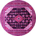 Round Machine Washable Medallion Pink Traditional Rug, wshtr261pnk