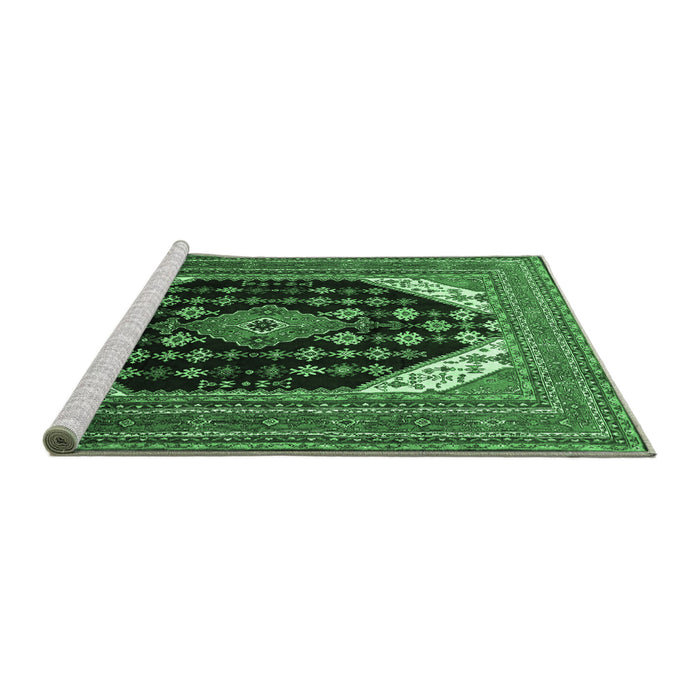 Sideview of Machine Washable Medallion Emerald Green Traditional Area Rugs, wshtr261emgrn