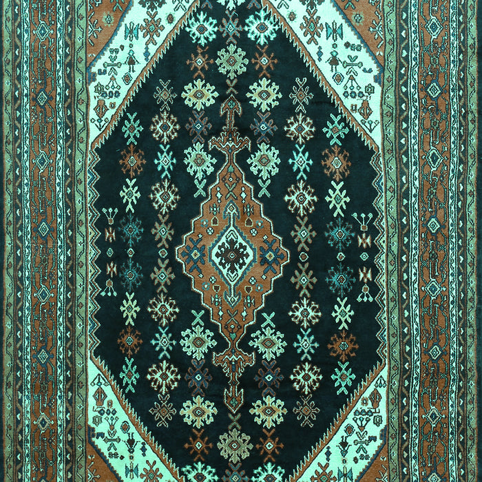 Machine Washable Medallion Turquoise Traditional Area Rugs, wshtr261turq