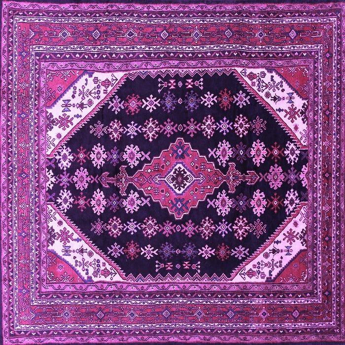 Square Machine Washable Medallion Purple Traditional Area Rugs, wshtr261pur