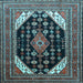 Square Machine Washable Medallion Light Blue Traditional Rug, wshtr261lblu