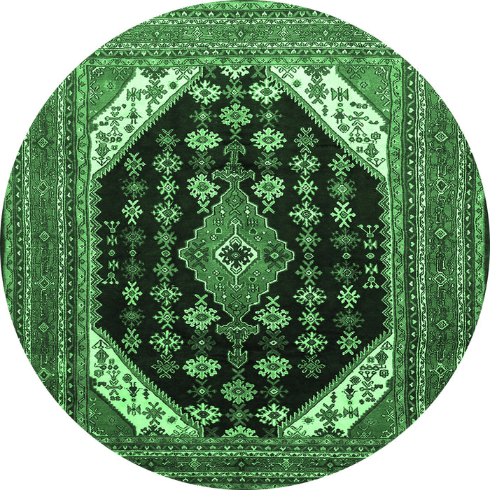 Round Machine Washable Medallion Emerald Green Traditional Area Rugs, wshtr261emgrn