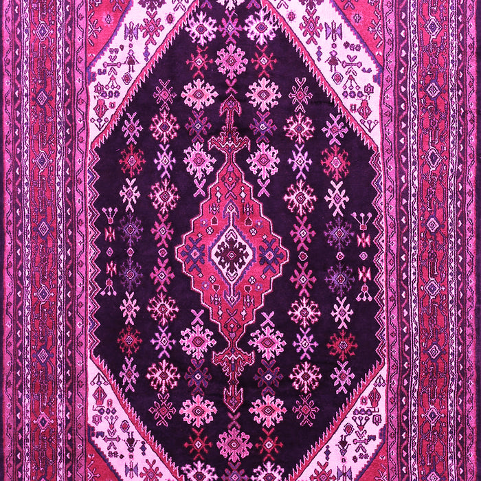 Machine Washable Medallion Pink Traditional Rug, wshtr261pnk