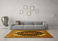 Machine Washable Medallion Yellow Traditional Rug, wshtr261yw