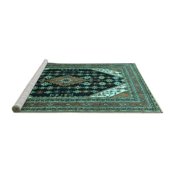 Sideview of Machine Washable Medallion Turquoise Traditional Area Rugs, wshtr261turq