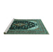 Sideview of Machine Washable Medallion Turquoise Traditional Area Rugs, wshtr261turq