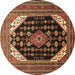 Round Machine Washable Medallion Brown Traditional Rug, wshtr261brn