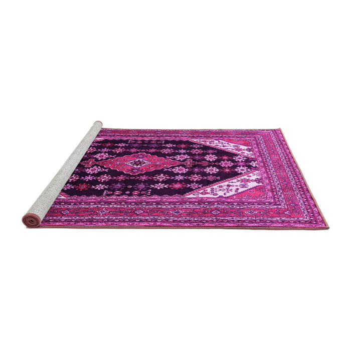 Sideview of Machine Washable Medallion Pink Traditional Rug, wshtr261pnk