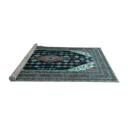 Sideview of Machine Washable Medallion Light Blue Traditional Rug, wshtr261lblu