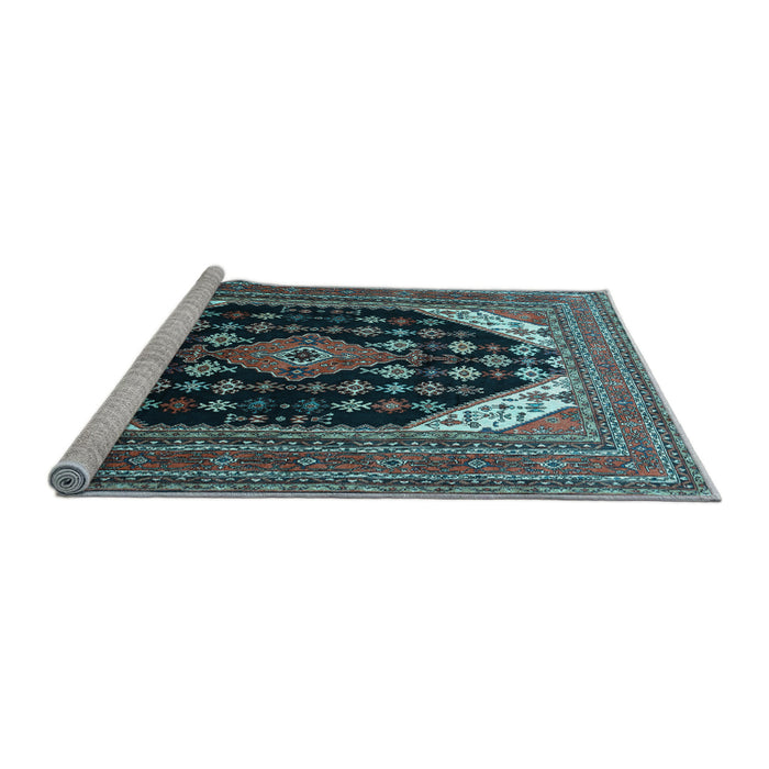 Sideview of Machine Washable Medallion Light Blue Traditional Rug, wshtr261lblu