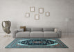 Machine Washable Medallion Light Blue Traditional Rug in a Living Room, wshtr261lblu