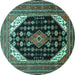 Round Machine Washable Medallion Turquoise Traditional Area Rugs, wshtr261turq
