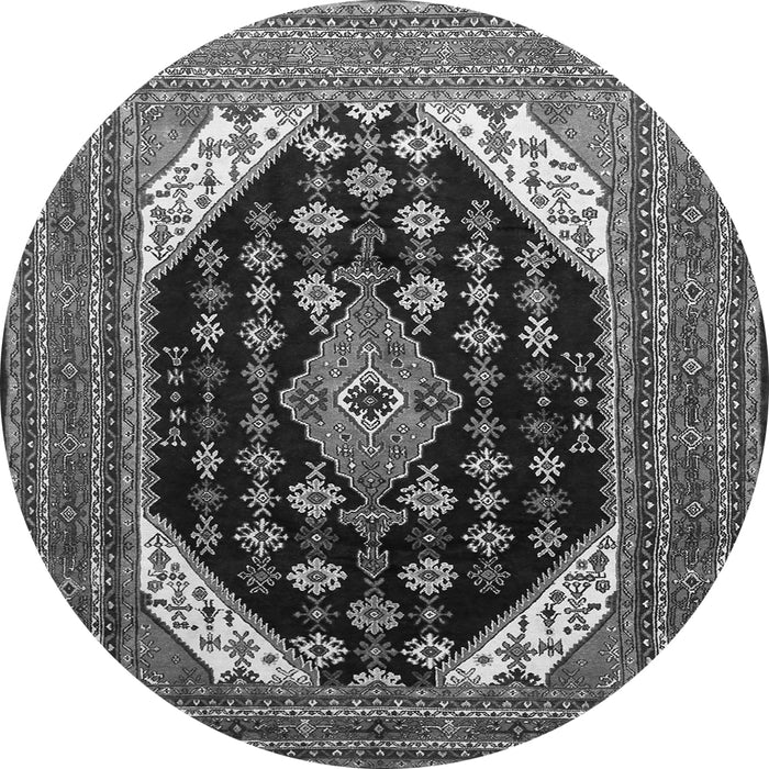 Machine Washable Medallion Gray Traditional Rug, wshtr261gry