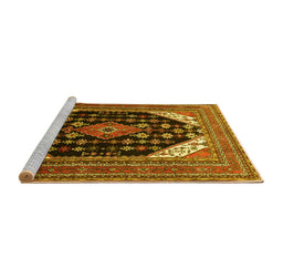 Sideview of Machine Washable Medallion Yellow Traditional Rug, wshtr261yw