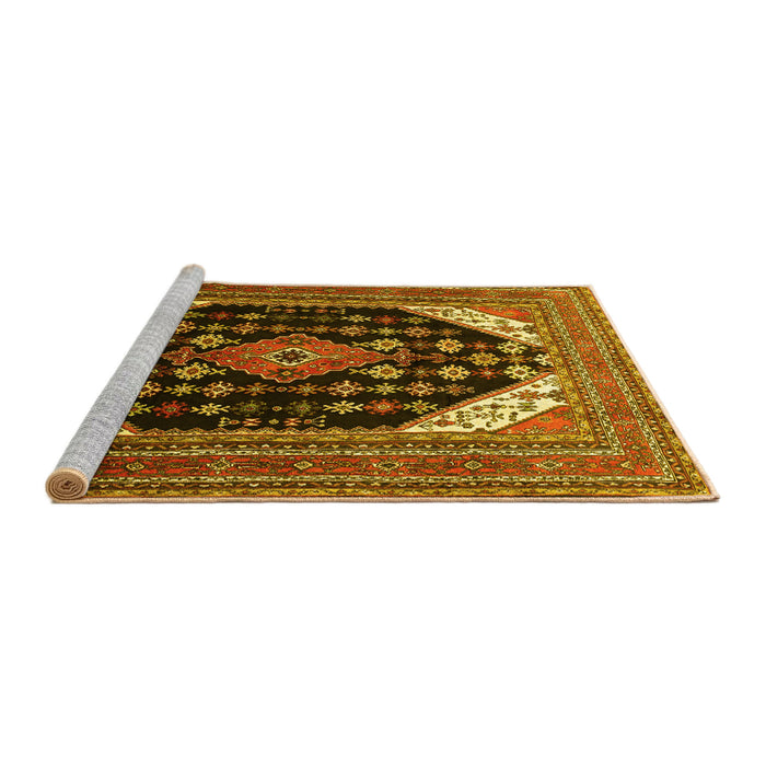 Sideview of Machine Washable Medallion Yellow Traditional Rug, wshtr261yw