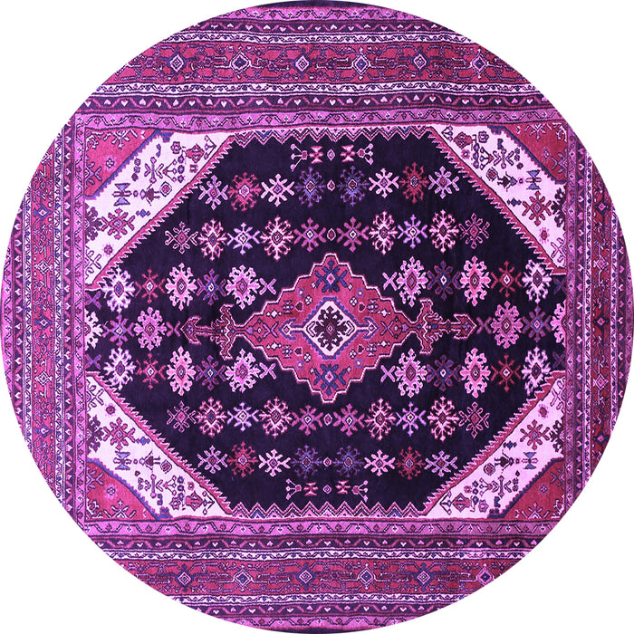 Round Machine Washable Medallion Purple Traditional Area Rugs, wshtr261pur