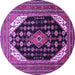 Round Machine Washable Medallion Purple Traditional Area Rugs, wshtr261pur
