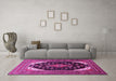 Machine Washable Medallion Pink Traditional Rug in a Living Room, wshtr261pnk