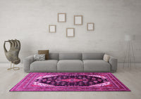 Machine Washable Medallion Pink Traditional Rug, wshtr261pnk