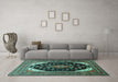 Machine Washable Medallion Turquoise Traditional Area Rugs in a Living Room,, wshtr261turq