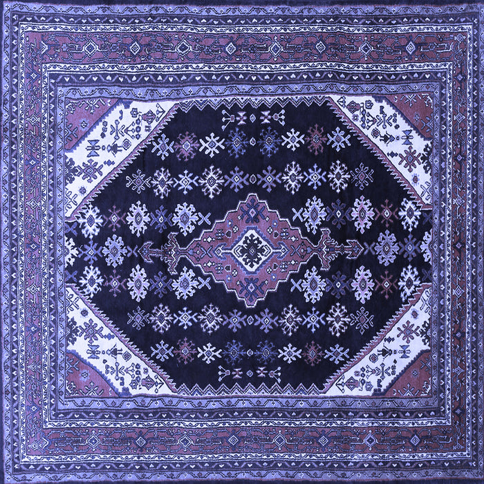 Square Machine Washable Medallion Blue Traditional Rug, wshtr261blu