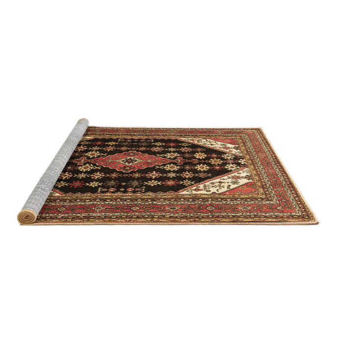 Sideview of Machine Washable Medallion Brown Traditional Rug, wshtr261brn
