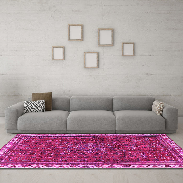Machine Washable Persian Pink Traditional Rug in a Living Room, wshtr2620pnk