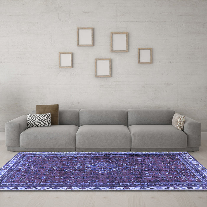 Machine Washable Persian Blue Traditional Rug in a Living Room, wshtr2620blu