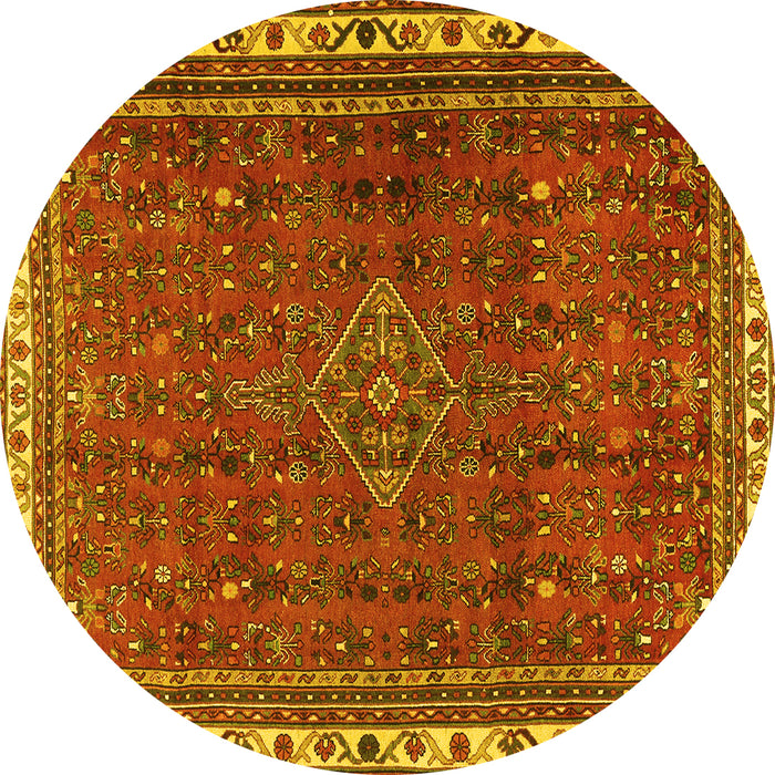 Round Machine Washable Persian Yellow Traditional Rug, wshtr2620yw