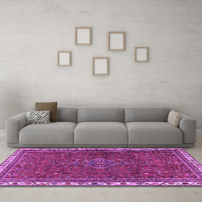 Machine Washable Persian Purple Traditional Area Rugs in a Living Room, wshtr2620pur