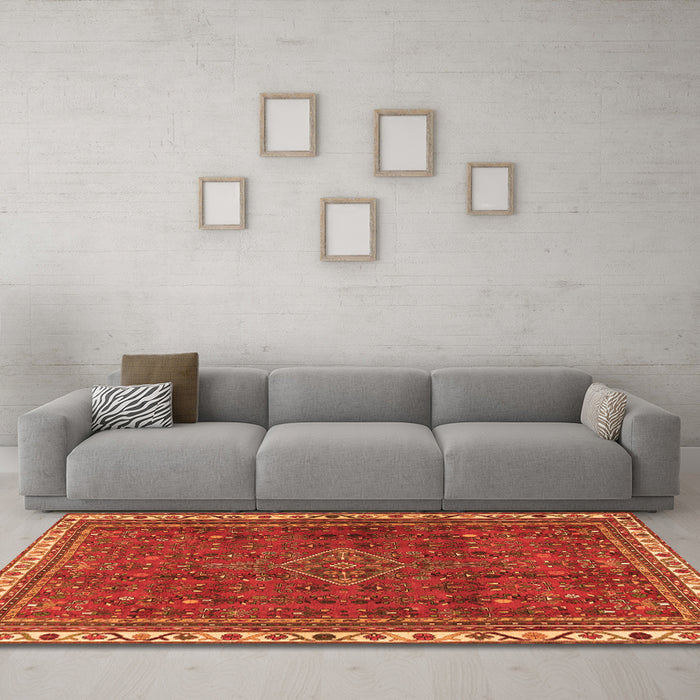 Machine Washable Persian Orange Traditional Area Rugs in a Living Room, wshtr2620org
