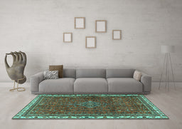 Machine Washable Persian Turquoise Traditional Area Rugs in a Living Room,, wshtr2620turq