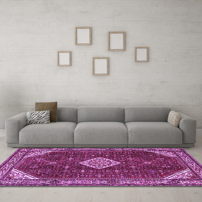 Machine Washable Medallion Purple Traditional Area Rugs in a Living Room, wshtr2621pur