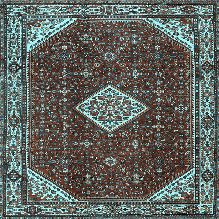 Square Machine Washable Medallion Light Blue Traditional Rug, wshtr2621lblu