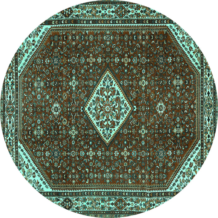 Round Machine Washable Medallion Turquoise Traditional Area Rugs, wshtr2621turq
