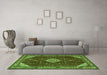 Machine Washable Medallion Green Traditional Area Rugs in a Living Room,, wshtr2621grn