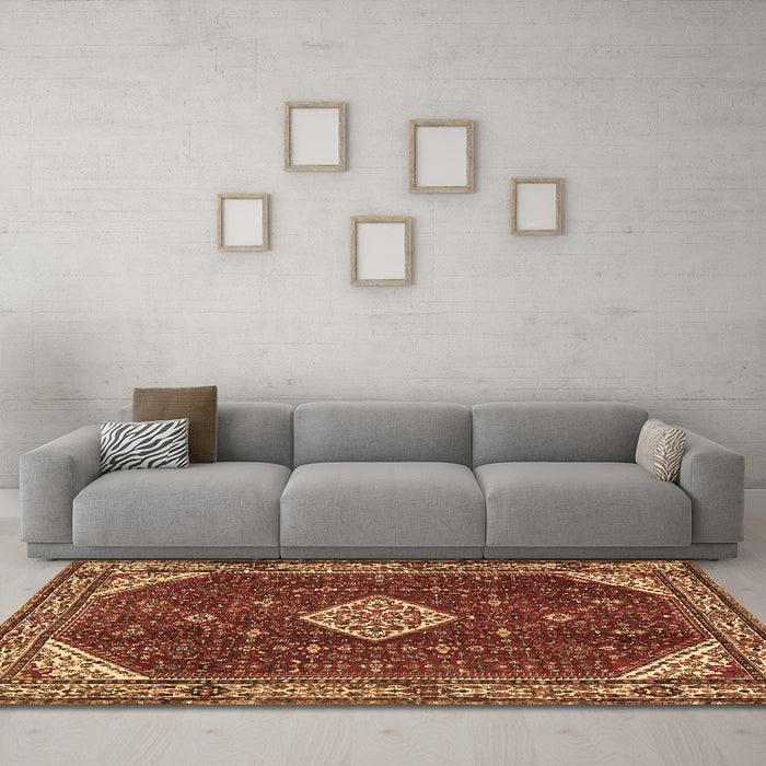 Machine Washable Medallion Brown Traditional Rug in a Living Room,, wshtr2621brn