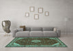 Machine Washable Medallion Turquoise Traditional Area Rugs in a Living Room,, wshtr2621turq