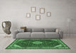 Machine Washable Medallion Emerald Green Traditional Area Rugs in a Living Room,, wshtr2621emgrn