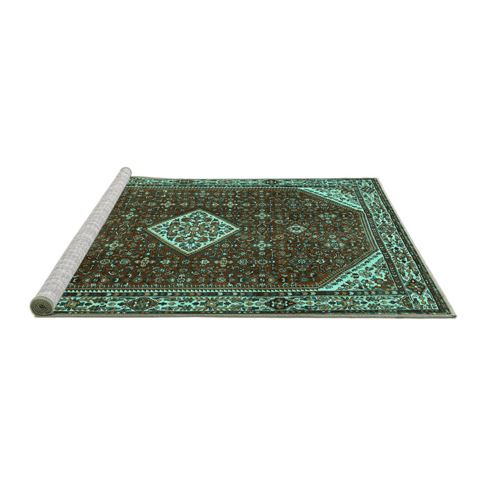 Sideview of Machine Washable Medallion Turquoise Traditional Area Rugs, wshtr2621turq