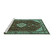 Sideview of Machine Washable Medallion Turquoise Traditional Area Rugs, wshtr2621turq