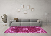 Machine Washable Medallion Pink Traditional Rug, wshtr2621pnk