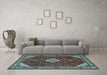 Machine Washable Medallion Light Blue Traditional Rug in a Living Room, wshtr2621lblu