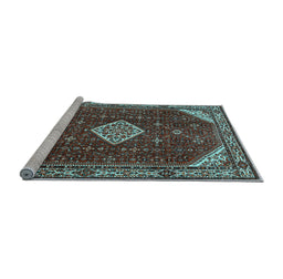 Sideview of Machine Washable Medallion Light Blue Traditional Rug, wshtr2621lblu