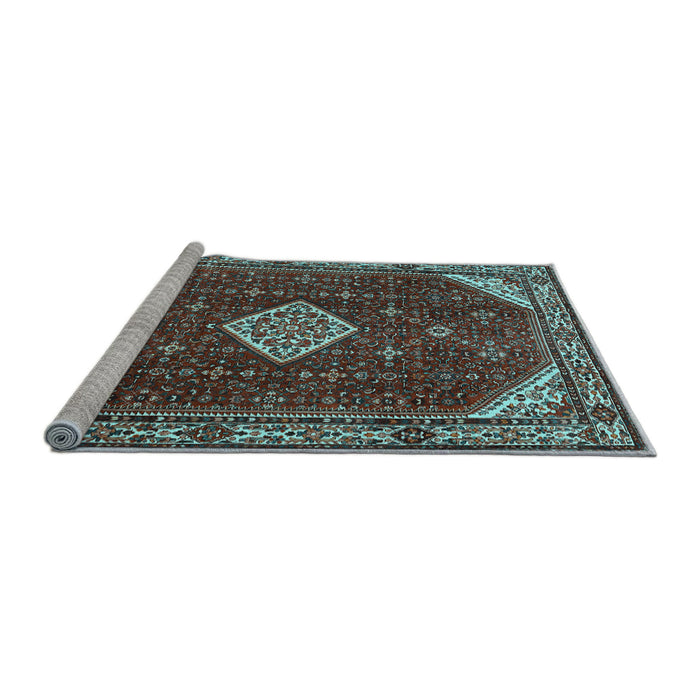 Sideview of Machine Washable Medallion Light Blue Traditional Rug, wshtr2621lblu