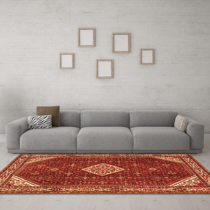 Machine Washable Medallion Orange Traditional Area Rugs in a Living Room, wshtr2621org