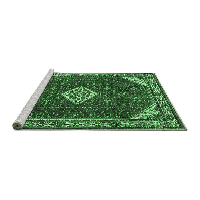 Sideview of Machine Washable Medallion Emerald Green Traditional Area Rugs, wshtr2621emgrn