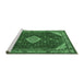 Sideview of Machine Washable Medallion Emerald Green Traditional Area Rugs, wshtr2621emgrn